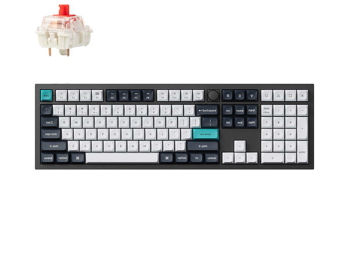 Keychron Q6 Max aluminium keyboard with a Gateron Jupiter Red switch floating above it