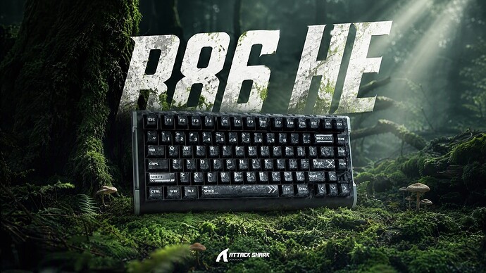 Attack Shark R86 HE carbon fibre 75% keyboard press render with 8 KHz magnetic switches